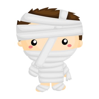 Cute Funny Kids Wearing Mummy Halloween Character Costume Party Cartoon Illustration Clipart Sticker Decoration Background vector