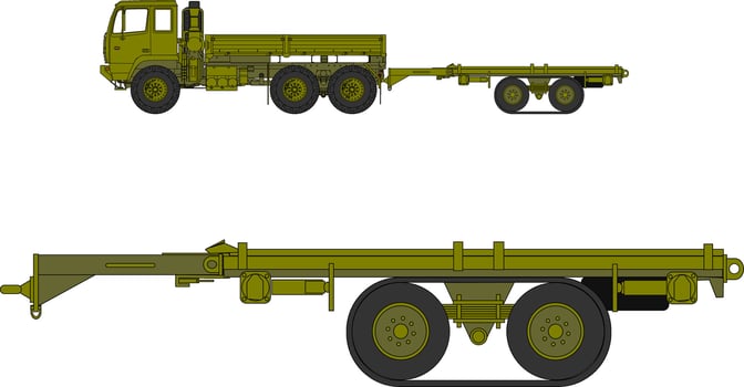 A truck with a flatbed trailer and a flatbed trailer vector