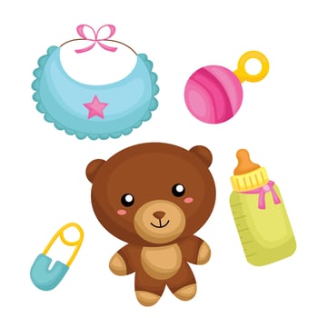 Cute Baby Babies Girl Boy Kids Object Stuff Cartoon Illustration Clipart Sticker Decoration Background Baby Shower Party Birthday vector