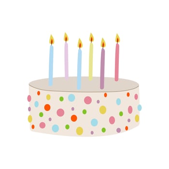 Birthday Cake isolated on white. for postcards and stickers flat illustration for celebration ,birthday party. vector