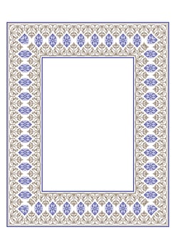 Beautiful rectangular Vertical frame arabesque. Gold blue plate with floral design. Vintage ethnic frame with arabesques. A4 format. EPS 10. For rectangular surfaces, textiles, embroidery vector