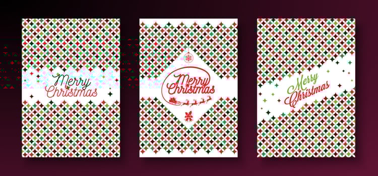 Merry Christmas and Happy New Year Greeting Card Design Set with Red and Green Color Pattern and Typography Letter on White Background. Holiday Season Illustration for Banner, Party Flyer vector