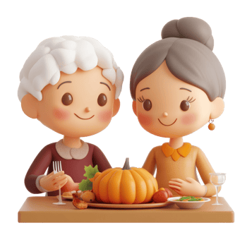 an old couple is eating a thanksgiving dinner png