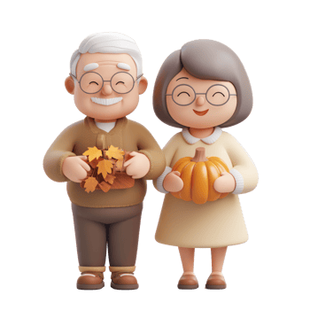 the old couple holding a pumpkin and leaves png