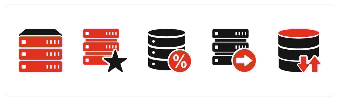A set of 5 Internet icons as database, favorite server, server discount vector
