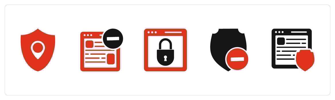 A set of 5 Internet icons as location, shield, remove webpage, webpage protection vector
