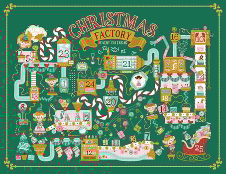 Christmas factory Santa Claus advent calendar for children. vector