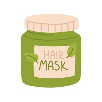 jar of green round hair mask. flat illustration of a hair care cream, hair mask, therapeutic ointment, packaging of cosmetic or medical products. shape with a name and leaves. Insulated item bathroom vector