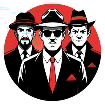 Three men in suits and hats with red and black vector
