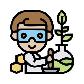 A cartoon scientist is holding a plant in a flask vector