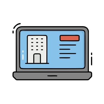 A laptop with a building on the screen vector