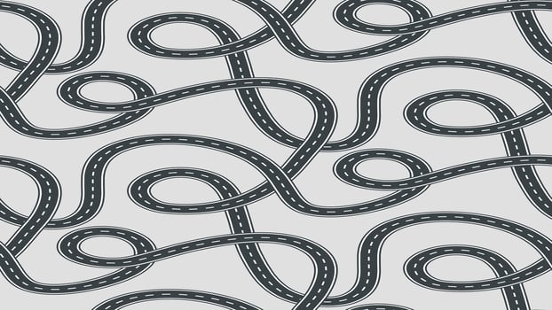 Twisted street and road seamless pattern isolated on background. vector