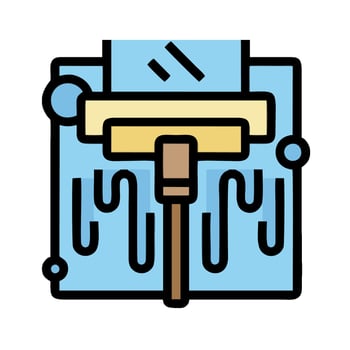 A blue and white icon of a vacuum cleaner vector