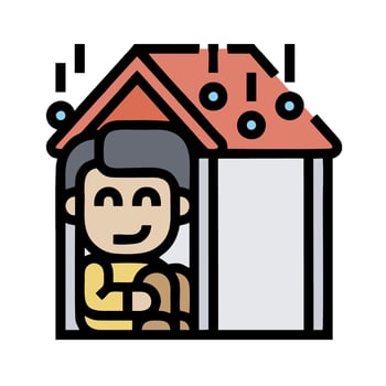 A man sitting in a house with rain coming down vector