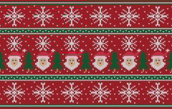 Knitted pattern seamless fabric Santa Claus. traditional knitted pattern winter Christmas tree.Designed for background ,wallpaper ,carpet ,clothing ,knitted pattern ,fabric ,embroidery ,textile vector