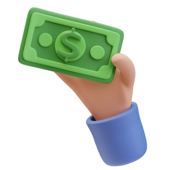 3D Rendering Hand Holding Green Money Banknote Dollar Sign. Money Finance Concept. 3D Illustration Design png