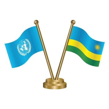 United Nations and Rwanda table flags. vector
