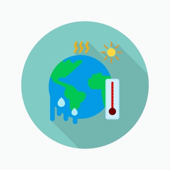 Climate crisis flat icon isolated on circular colored background with long shadow. vector