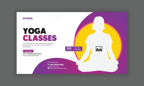Horizontal banner yoga and meditation class social media post web banner template vector