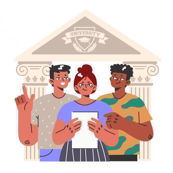 Group of college friends. University fellow students or classmates vector