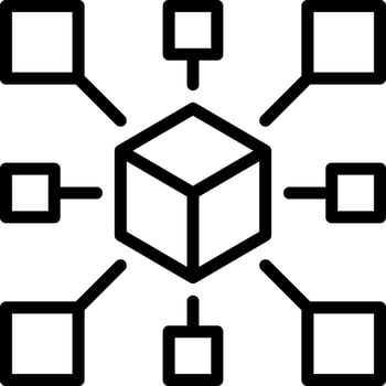 A black and white image of a cube surrounded by squares vector