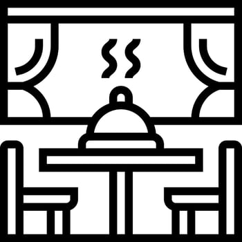 A black and white image of a table and chairs vector