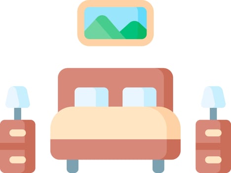 A bed with a nightstand and a lamp vector