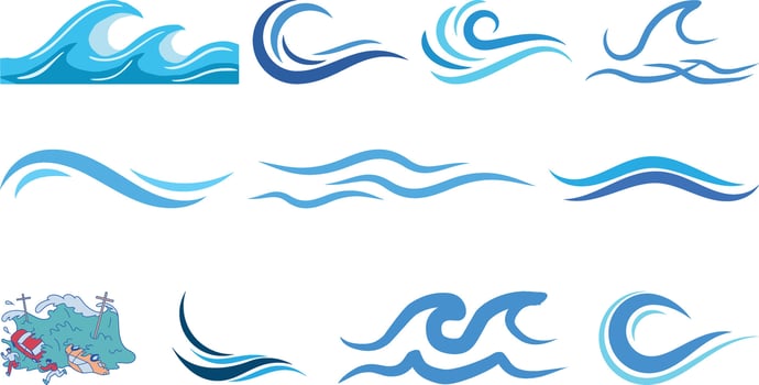Water wave icon set collection designs vector