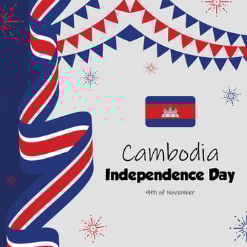 Cambodia independence day background with flag and bunting vector