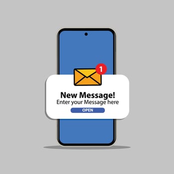 New message notification concept on realistic smartphone mockup. New email pop up. vector