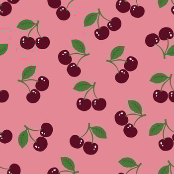 Seamless illustrated cherry pattern, cherry pattern, seamless pattern for background, card, wall paper, wall decoration, wrapping paper, fabric print, textile print, botanical art. vector