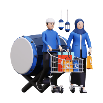 3d Muslim Couple Doing For Ramadan Shopping Illustration png
