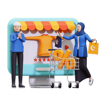 3d Couple Doing Ramadan Shopping Illustration png