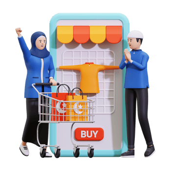 3d Muslim Couple Doing Online Shopping Illustration png