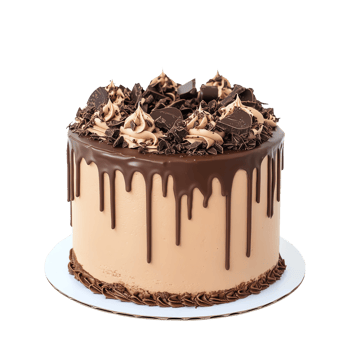Chocolate cake with creamy frosting and drip design, isolate background png