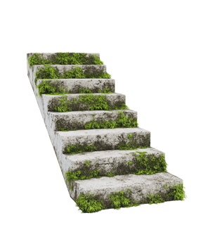 A set of stairs with moss growing on them png