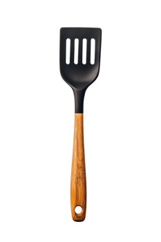 A black spatula with wooden handle on isolate transparent background png