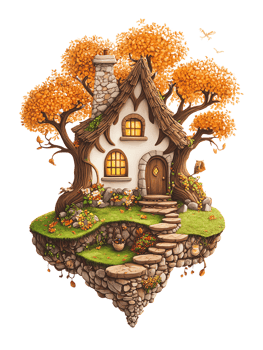 An illustration of a house on an island on isolate transparent background png