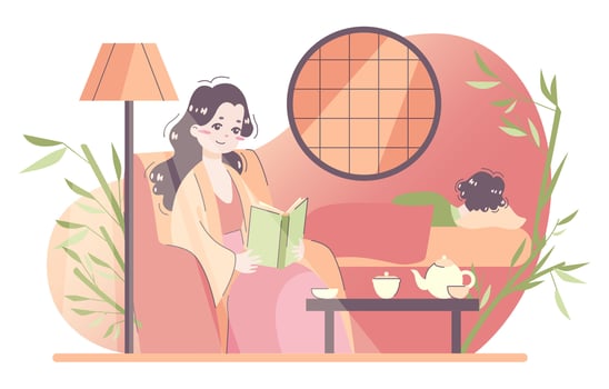 Daily routine of an asian woman. Japanese housewife in traditional vector