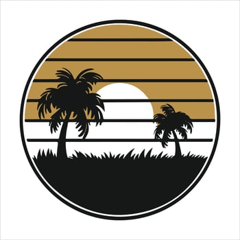 a beach logo including a sun in the center and palm palms vector