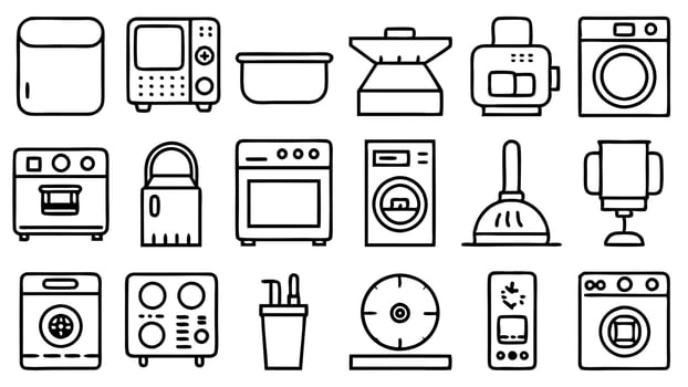 20 home appliances line icon set, illustration line art vector