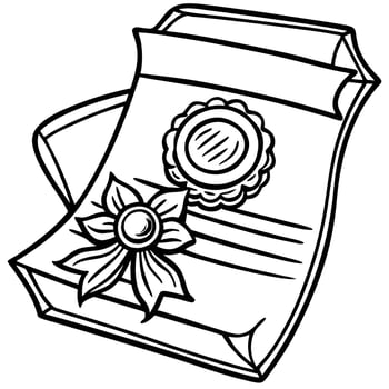 a coloring page of old letter with wax seal and stamps, illustration line art vector