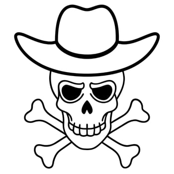 a cowboy grim reaper skull wearing a country or western style hat with pirate cross bones, vector