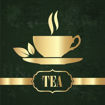 golden cup of tea symbol on grunge background restaurant theme illustration vector