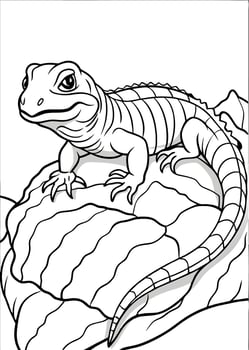 lizard lying on a tree, coloring page, white background, black line art, illustration line vector
