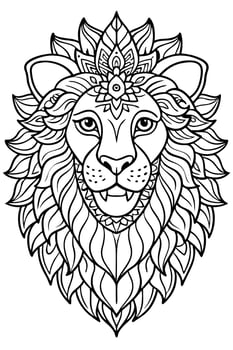 lion head, mandala coloring pages, cozy coloring pages, cute coloring pages, aesthetic, cozy vector