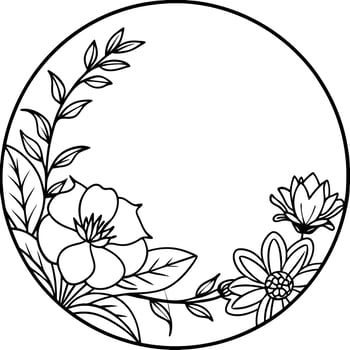 elegant minimal style floral circle, half circle round border, illustration line art vector