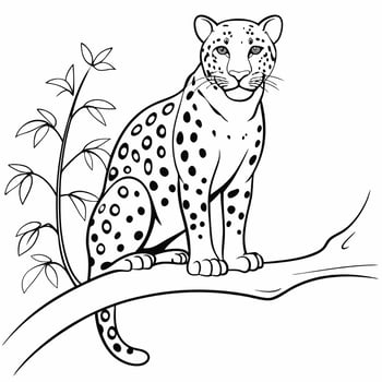 jaguar on tree, illustration line art vector