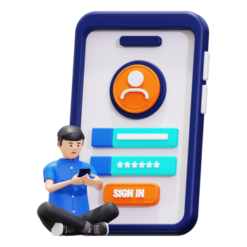 3d Young Man Doing Sign In On Mobile With Security Key Illustration png