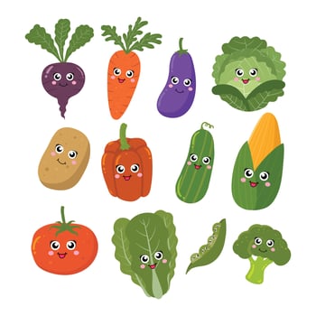vegetable kawaii set illustration vector